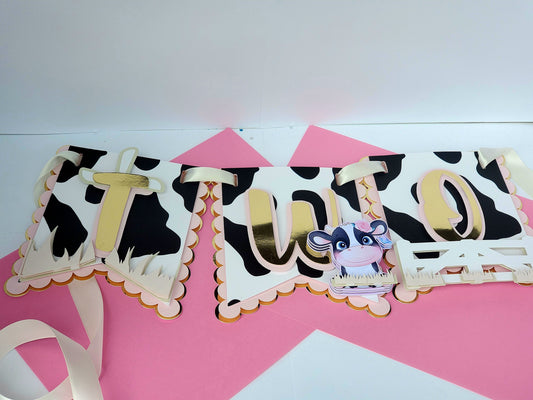 Cow High Chair Banner, Cow Party Decorations, Pink cow Birthday Party, girly high chair banner, Farm Girl Birthday, Holy cow pink