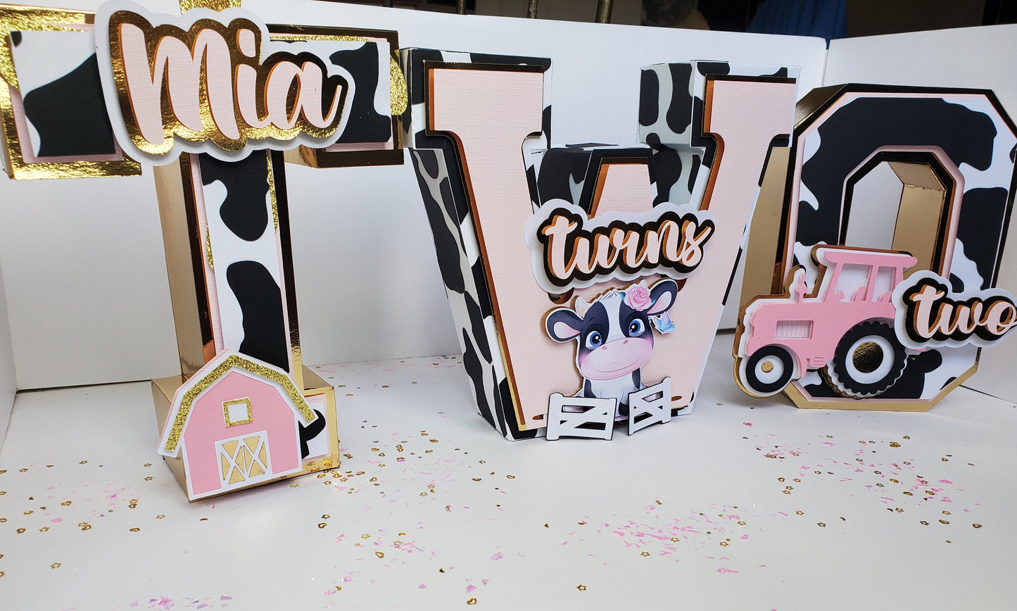 Cow 3D letters, Girly Cow Party Decorations, Girly cow Birthday Party, Farm Girl Birthday, Holy cow pink 3D letters, girly Baby cow Theme