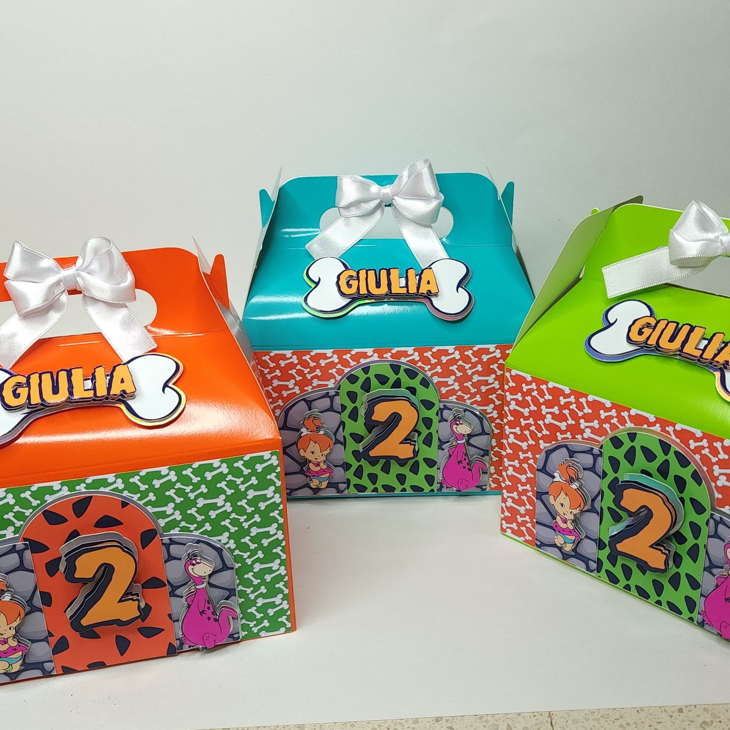 Pebbles Flintstones Treat Box, Pebbles Birthday decorations, Flintstones Party Decorations, Pebbles favor boxes, Yabba Dabba two Favor boxes