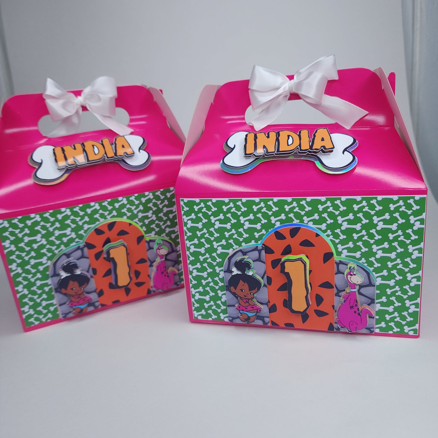 Pebbles Flintstones Treat Box, Pebbles Birthday decorations, Flintstones Party Decorations, Pebbles favor boxes, Yabba Dabba two Favor boxes