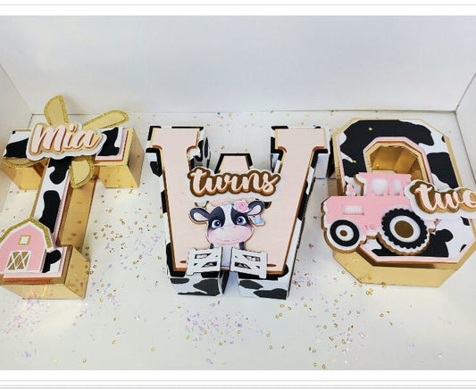 Cow 3D letters for Birthday Decorations, Cow Party Decorations, Cow Party Favor, Cow Party Themed, Cow girl 3D letters for Decorations