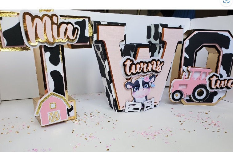 Cow 3D letters for Birthday Decorations, Cow Party Decorations, Cow Party Favor, Cow Party Themed, Cow girl 3D letters for Decorations